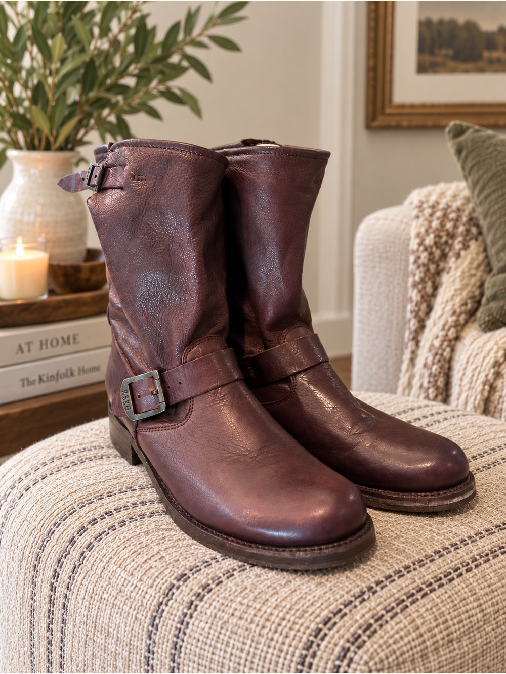 Frye Veronica Short 76509 Brown Leather Double Buckle Moto Boots 10B